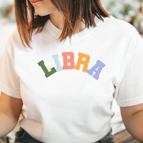 Libra pastel text varsity shirt