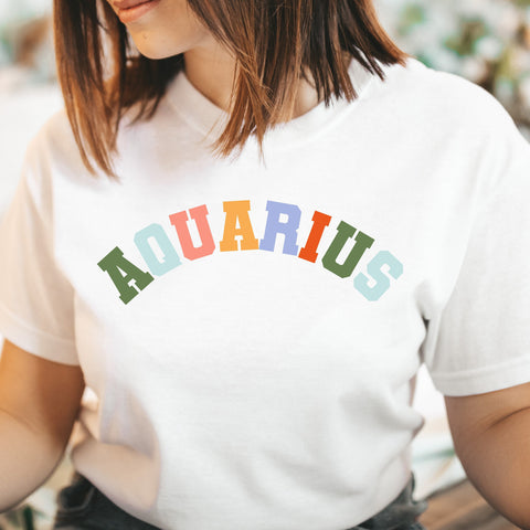 Aquarius pastel text varsity shirt
