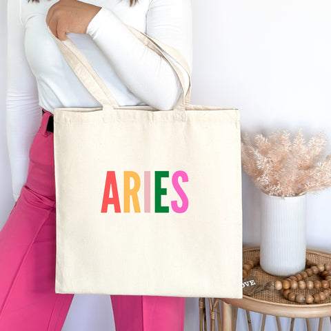 Aries multi-color text tote bag
