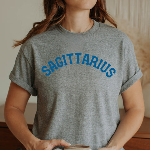 Sagittarius varsity text shirt