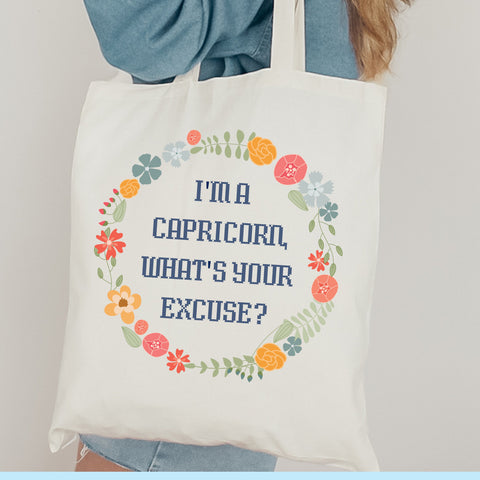 “I’m a Capricorn, what’s your excuse” pastel cottage core tote bag