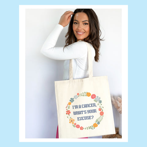 “I’m a Cancer, what’s your excuse” pastel cottage core tote bag