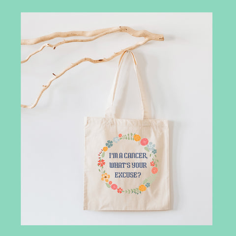 “I’m a Cancer, what’s your excuse” pastel cottage core tote bag