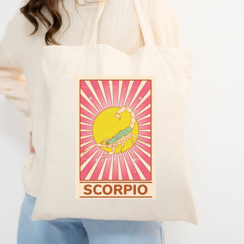 Scorpio groovy tarot card tote bag