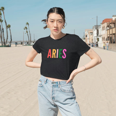Aries multi-color text crop top