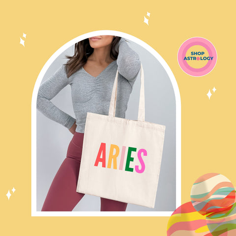 Aries multi-color text tote bag