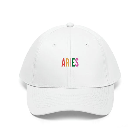 Aries multi-color text baseball hat