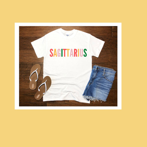Sagittarius multi-color text shirt