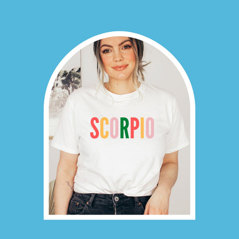 Scorpio multi-color text shirt