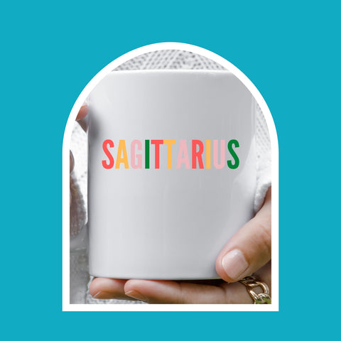 Sagittarius 11 ounce multi-color text mug