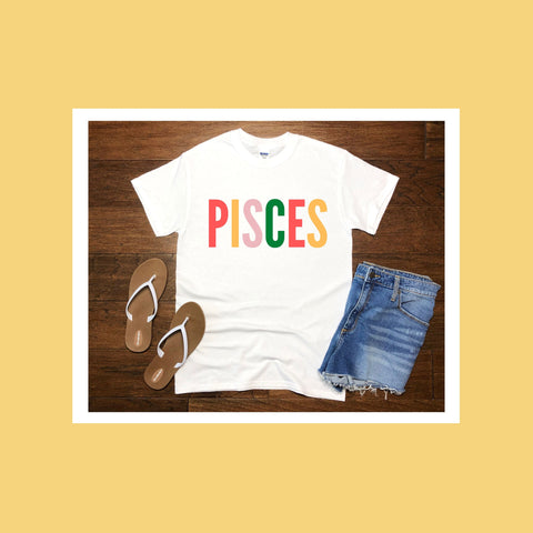 Pisces multi-color text shirt