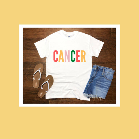Cancer multi-color text shirt