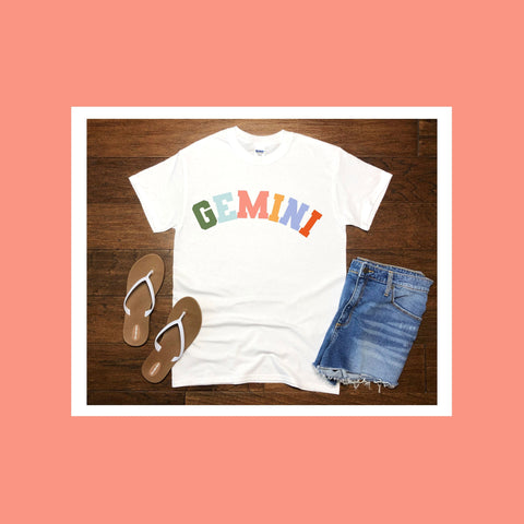 Gemini pastel text varsity shirt