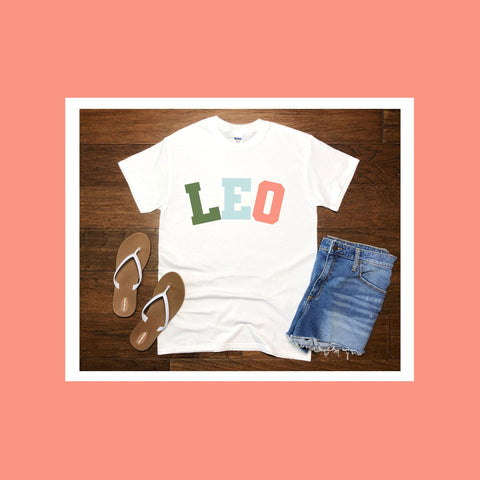 Leo pastel text varsity shirt