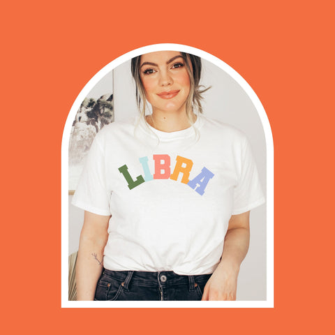 Libra pastel text varsity shirt