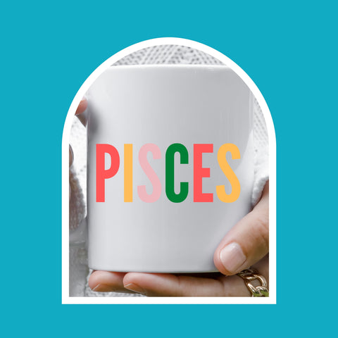 Pisces 11 ounce multi-color text mug