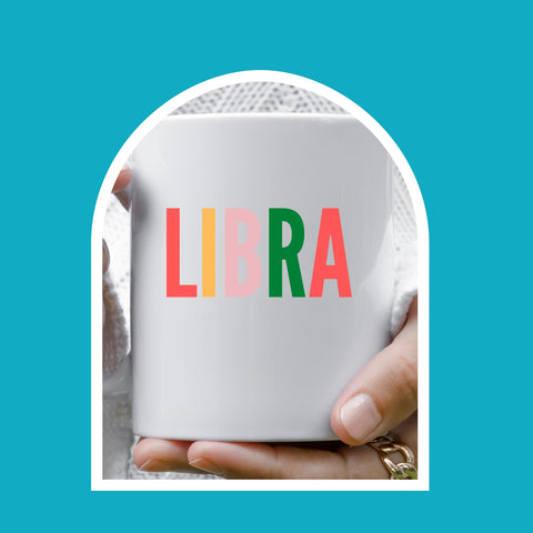 Libra 11 ounce multi-color text mug