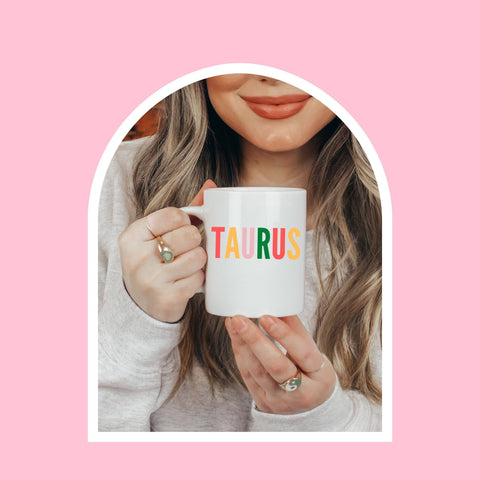 Taurus 11 ounce multi-color text mug