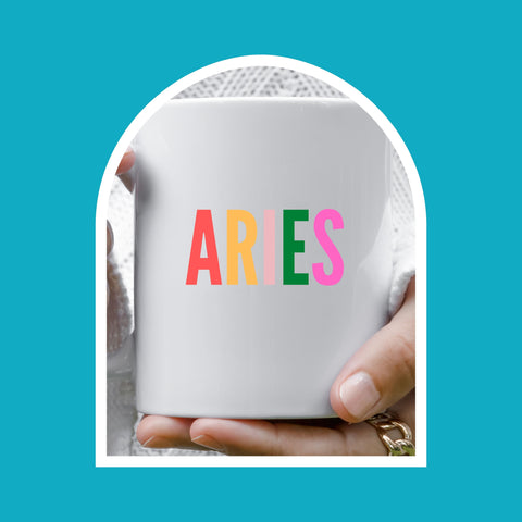 Aries colorful text 11 ounce mug