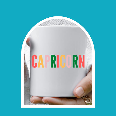Capricorn 11 ounce multi-color text mug