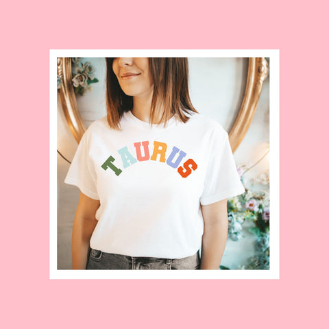 Taurus pastel text varsity shirt