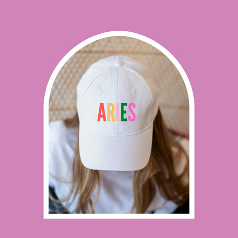 Aries multi-color text baseball hat