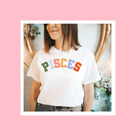 Pisces pastel text varsity shirt