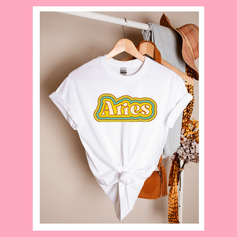 Aries psychedelic trippy text shirt
