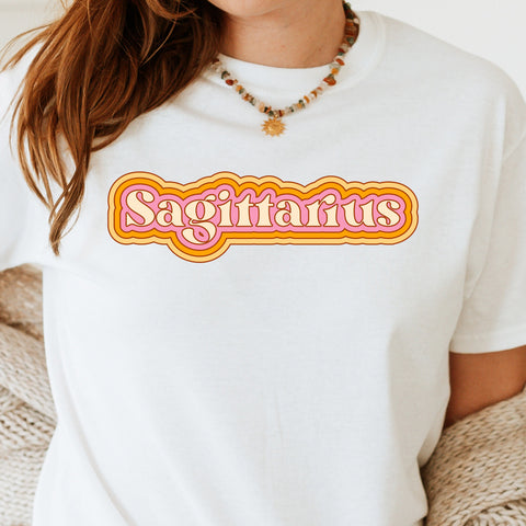 Sagittarius psychedelic trippy text shirt