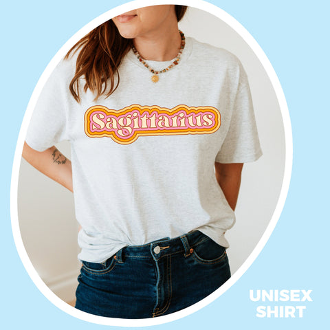 Sagittarius psychedelic trippy text shirt