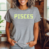 Pisces shirt grey neon light green fluorescent zodiac star sign astrology tee trendy graphic t-shirt birthday gift for women t shirt