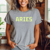 Aries shirt grey neon light green fluorescent zodiac star sign astrology tee trendy graphic t-shirt birthday gift for women t shirt