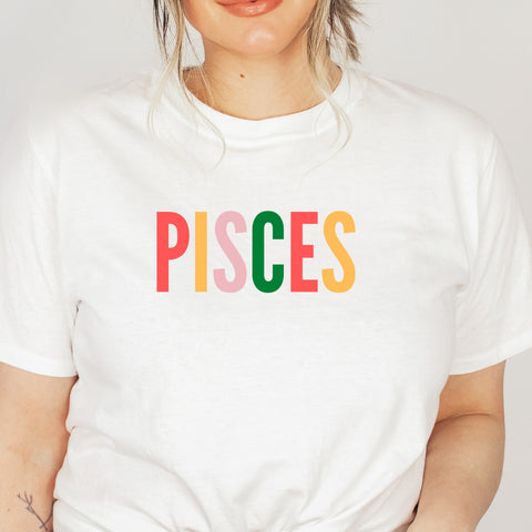 Pisces multi-color text shirt