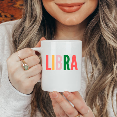 Libra 11 ounce multi-color text mug