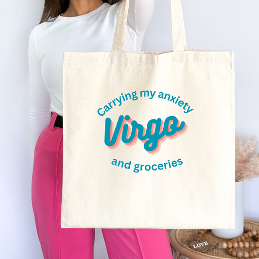 Virgo zodiac sign Cotton Canvas Tote Bag fun sarcastic humor astrology star sign personalized birthday gifts for her him friend shopping