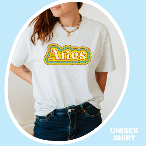 Aries psychedelic trippy text shirt