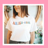 Aries shirt Aries-ish pastel groovy wavy font 70s zodiac star sign astrology tee graphic t-shirt birthday gift for women t shirt