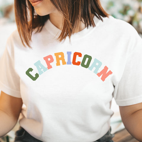 Capricorn pastel text varsity shirt
