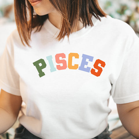 Pisces pastel text varsity shirt