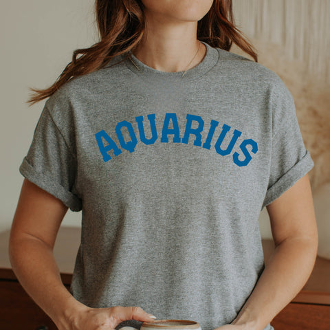 Aquarius varsity text shirt