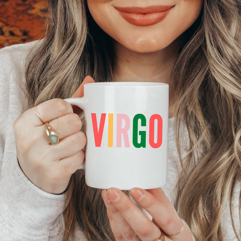 Virgo 11 ounce multi-color text mug