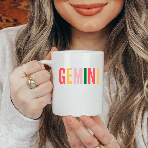 Gemini 11 ounce multi-color text mug
