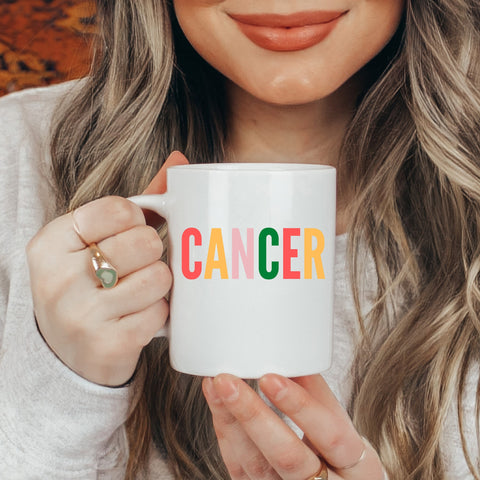 Cancer 11 ounce multi-color text mug