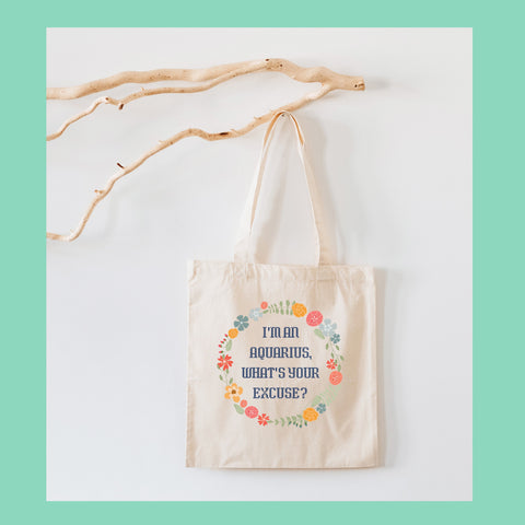 “I’m an Aquarius, what’s your excuse” cottage core pastel tote bag