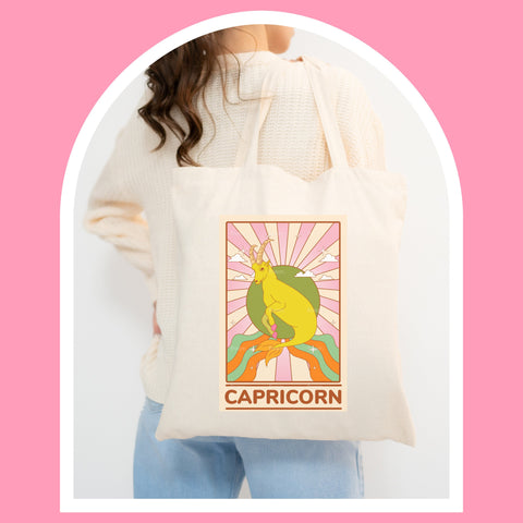 Capricorn groovy tarot card tote bag