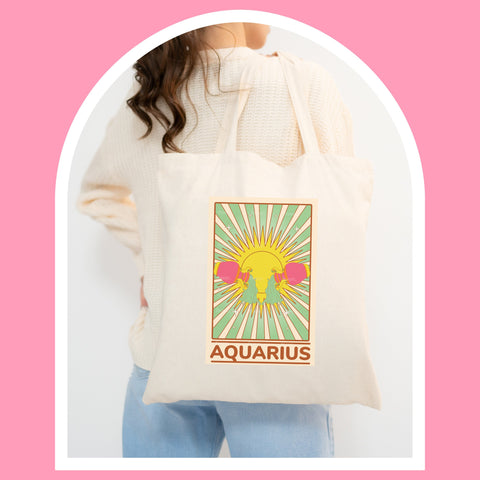Aquarius groovy tarot card tote bag