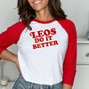 Leo shirt Leos do it better retro red raglan sleeve 70s zodiac star sign astrology tee t-shirt birthday gift