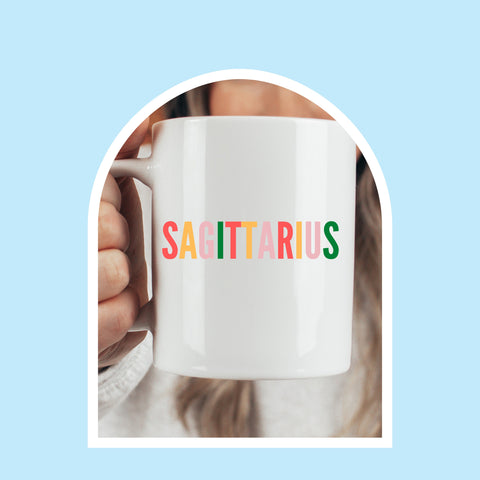 Sagittarius colorful text 11 ounce mug