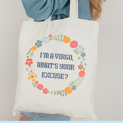 “I’m a Virgo, what’s your excuse” pastel cottage core tote bag