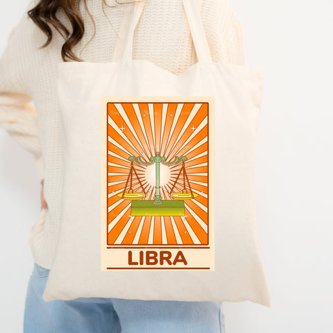 Libra groovy tarot card tote bag